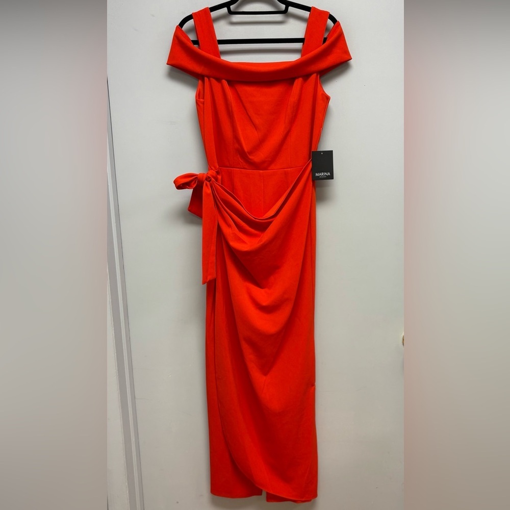 Marina Orange Off-Shoulder Draped Jumpsuit – Size 6